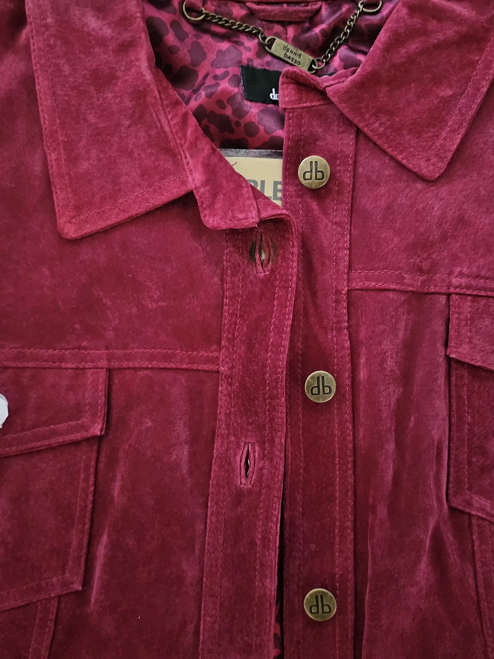 DENNIS BASSO Women’s Suede Leather Button-Up Jacket in Deep Magenta NWT 3x - Picture 4 of 7